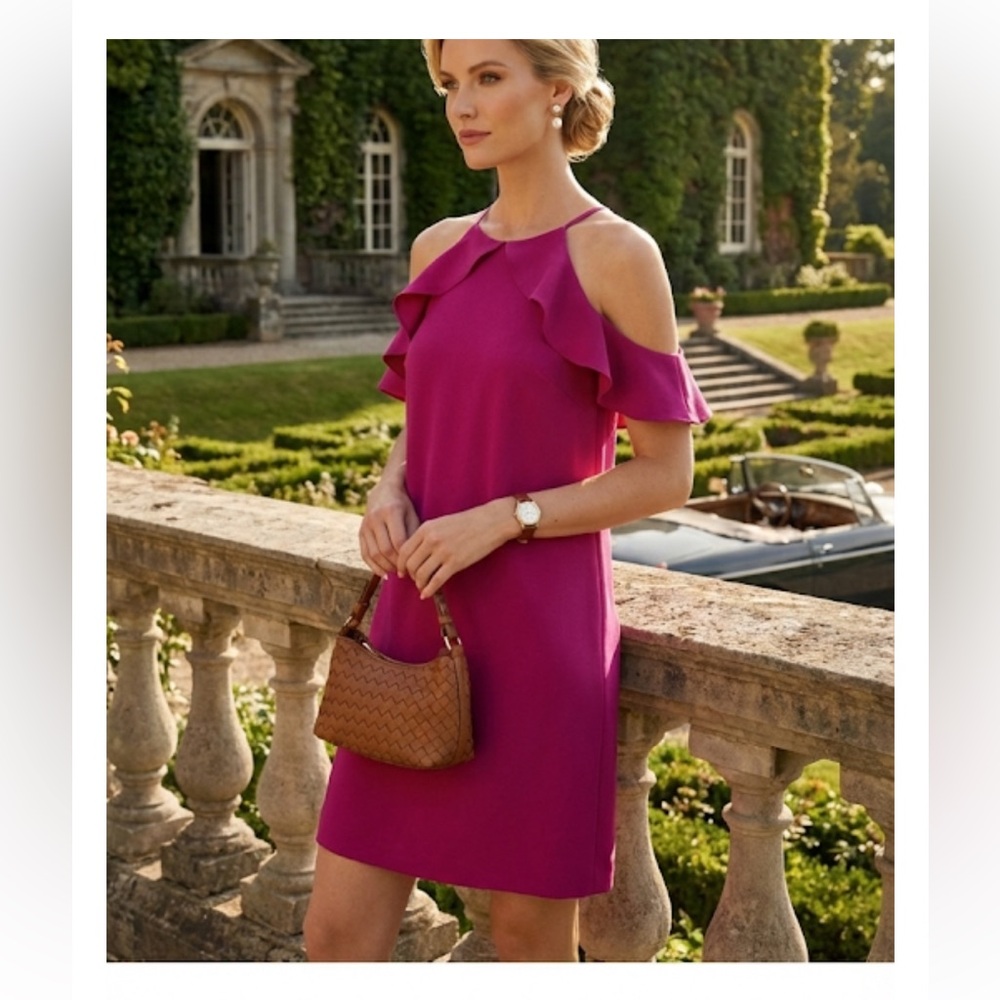 Cooper & Ella Raspberry Saga Cold Shoulder Ruffle Dress - Size M - Picture 2 of 16